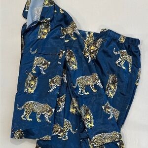 Nasty Gal Blue Leopard Print Pajama Set